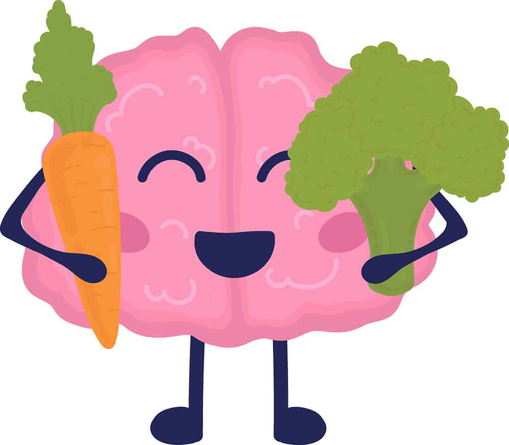 brain holding vegetables